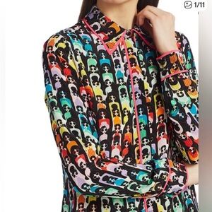 Alice + Olivia Multicolor Logo Graphic Print Silk Blouse